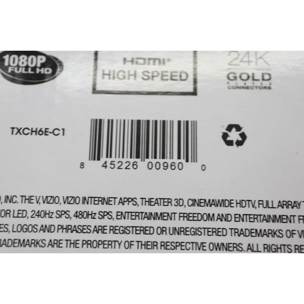 VIZIO 6FT High Speed HDMI Cable | 1080p 3D | 24K Gold Connectors | TXCH6E-C1